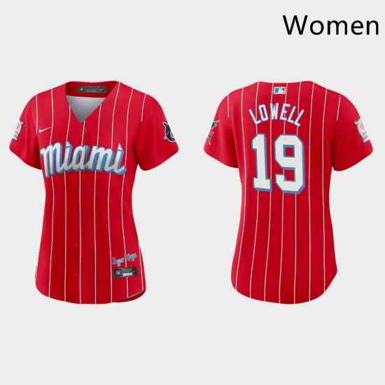 Miami Marlins 19 Mike Lowell Women Nike 2021 City Connect Authentic MLB Jersey Red